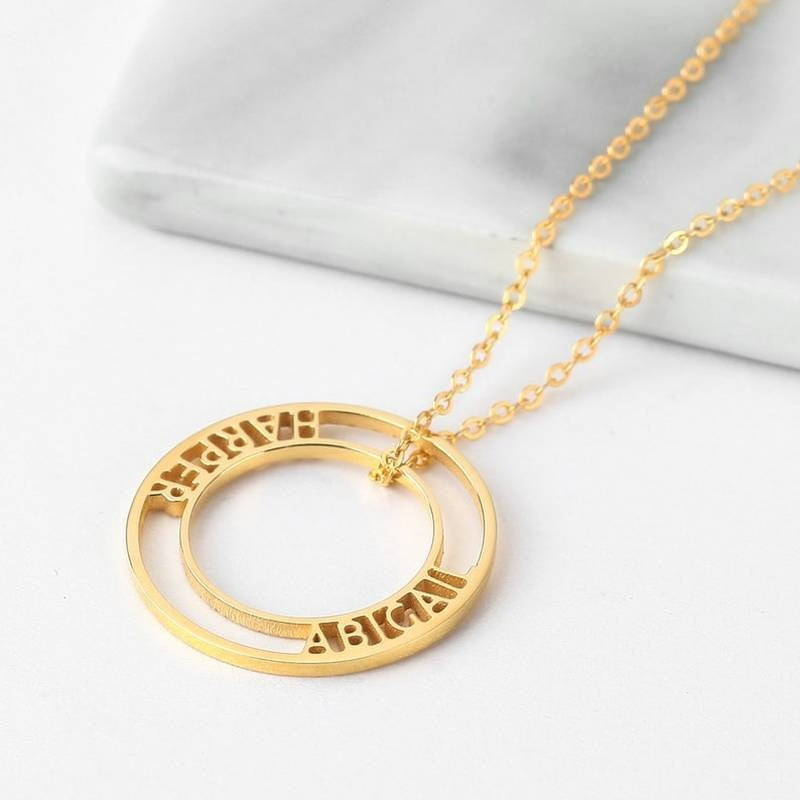 Personalized Round Hollow Name Pendant Necklace