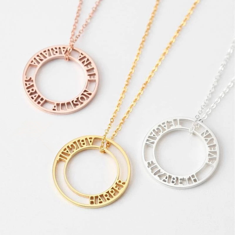 Personalized Round Hollow Name Pendant Necklace