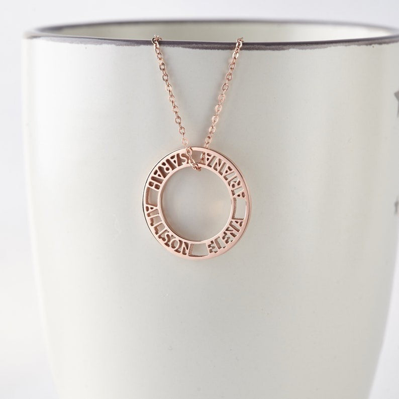 Personalized Round Hollow Name Pendant Necklace