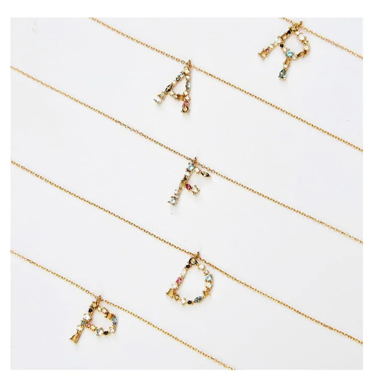 Letter Necklace Colorful Crystals